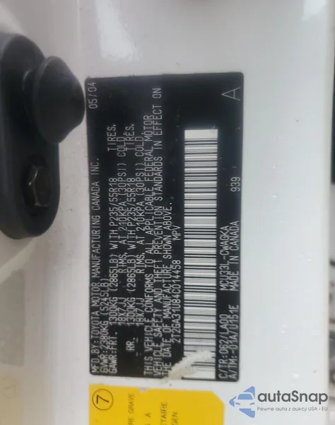 2004 Lexus Rx 330 from USA, damaged, VIN 2T2GA31U84C014458